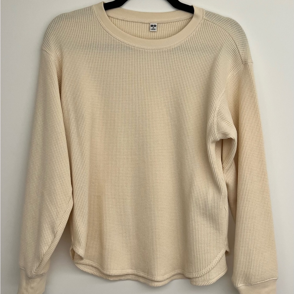 Uniqlo Cream Waffle Knit Long Sleeve Top